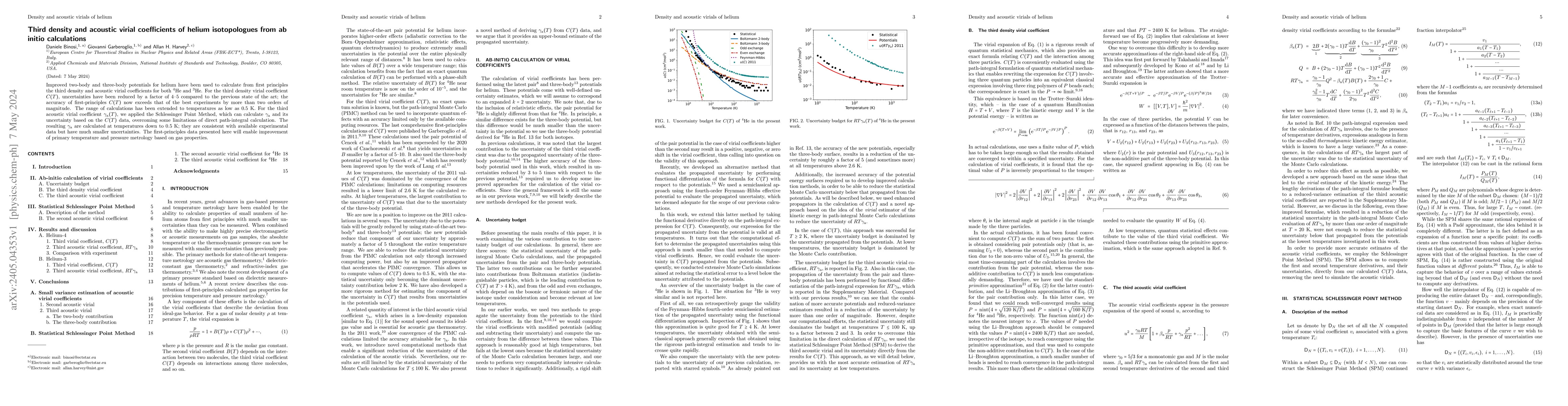Thumbnail for Third density and acoustic virial coefficients of helium isotopologues
  from ab initio calculations