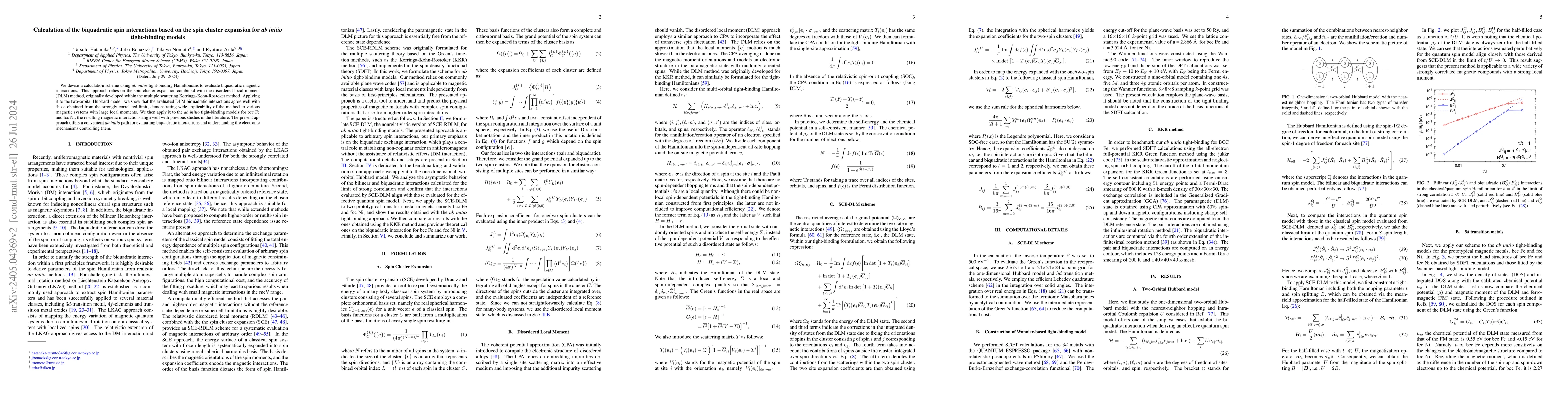 Thumbnail for Calculation of the biquadratic spin interactions based on the spin
  cluster expansion for \textit{ab initio} tight-binding models