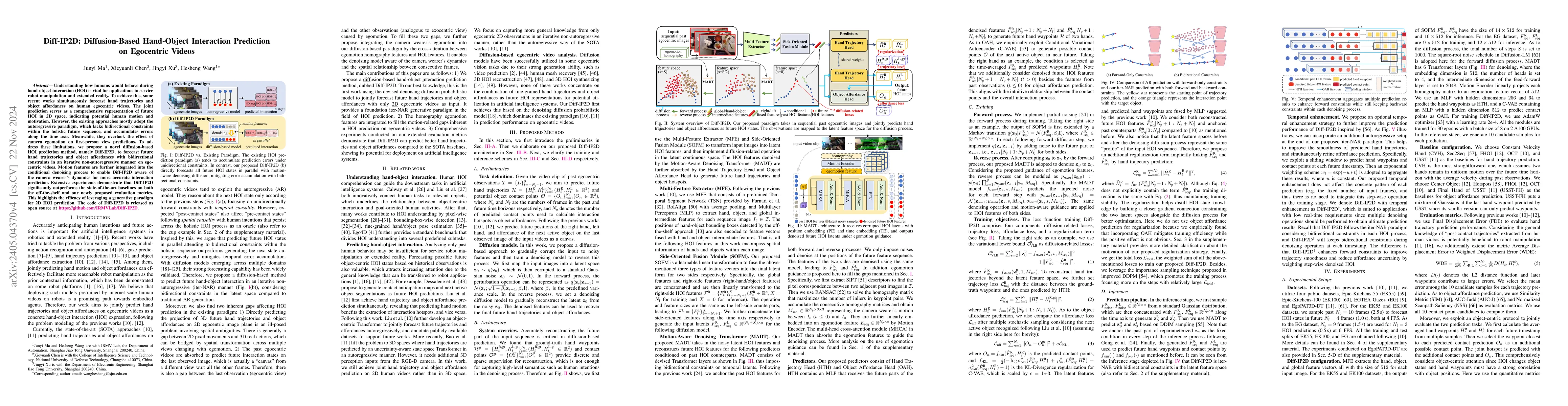 Thumbnail for Diff-IP2D: Diffusion-Based Hand-Object Interaction Prediction on
  Egocentric Videos
