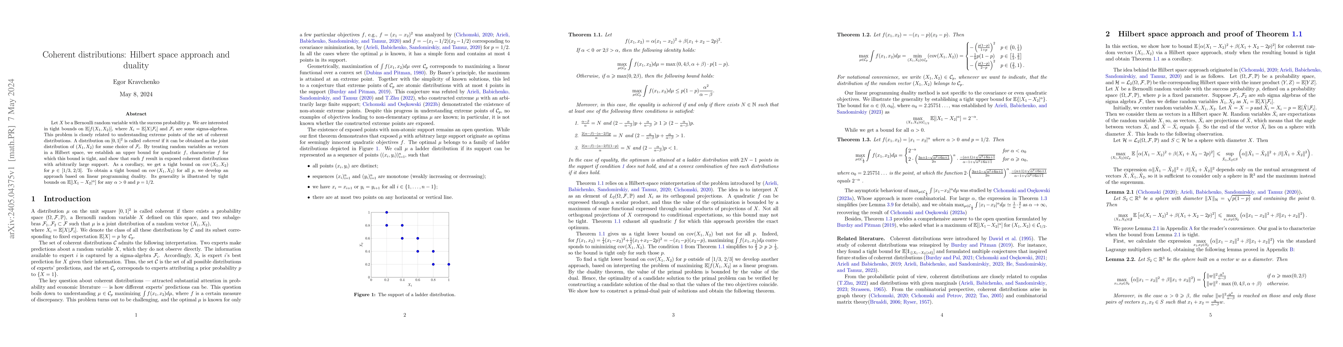 Thumbnail for Coherent distributions: Hilbert space approach and duality