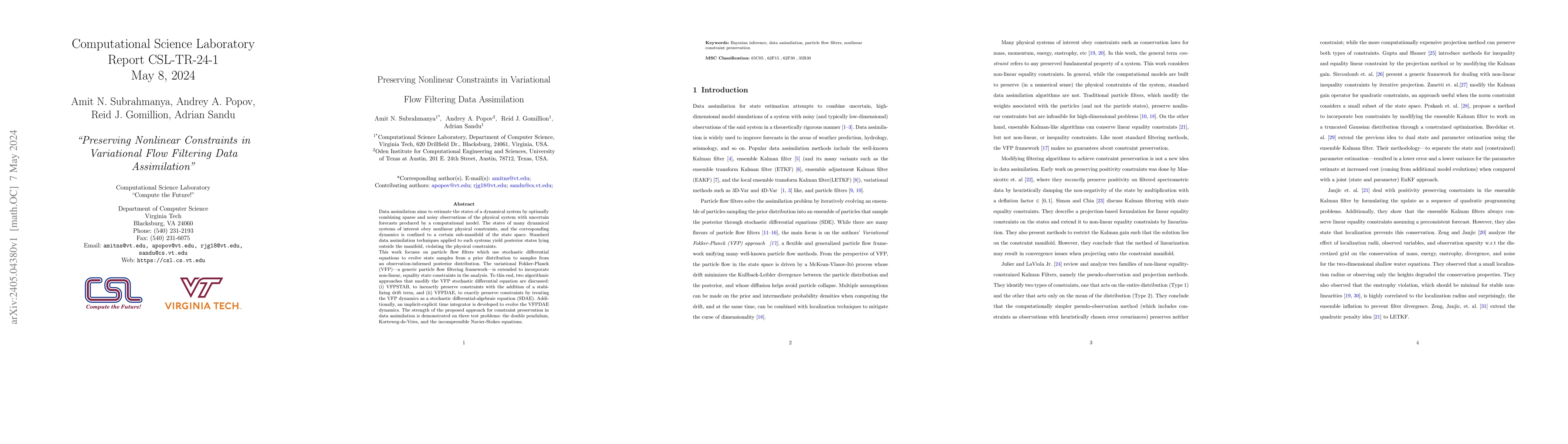 Thumbnail for Preserving Nonlinear Constraints in Variational Flow Filtering Data
  Assimilation