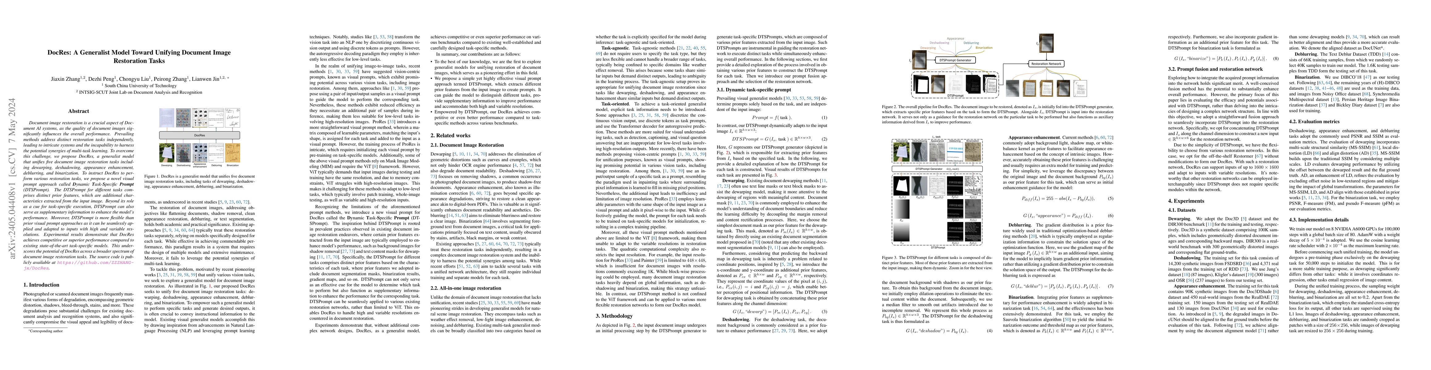 Thumbnail for DocRes: A Generalist Model Toward Unifying Document Image Restoration
  Tasks