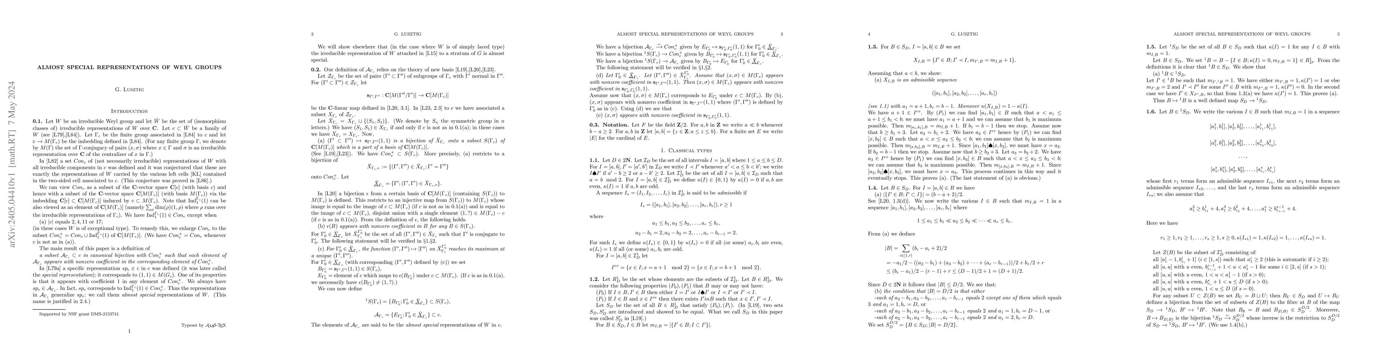 Thumbnail for Almost special representations of Weyl groups