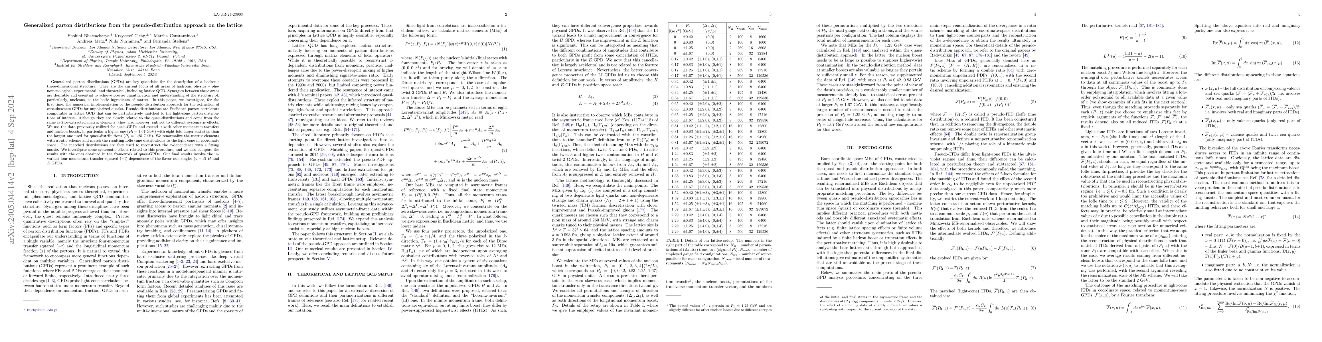 Thumbnail for Generalized parton distributions from the pseudo-distribution approach
  on the lattice