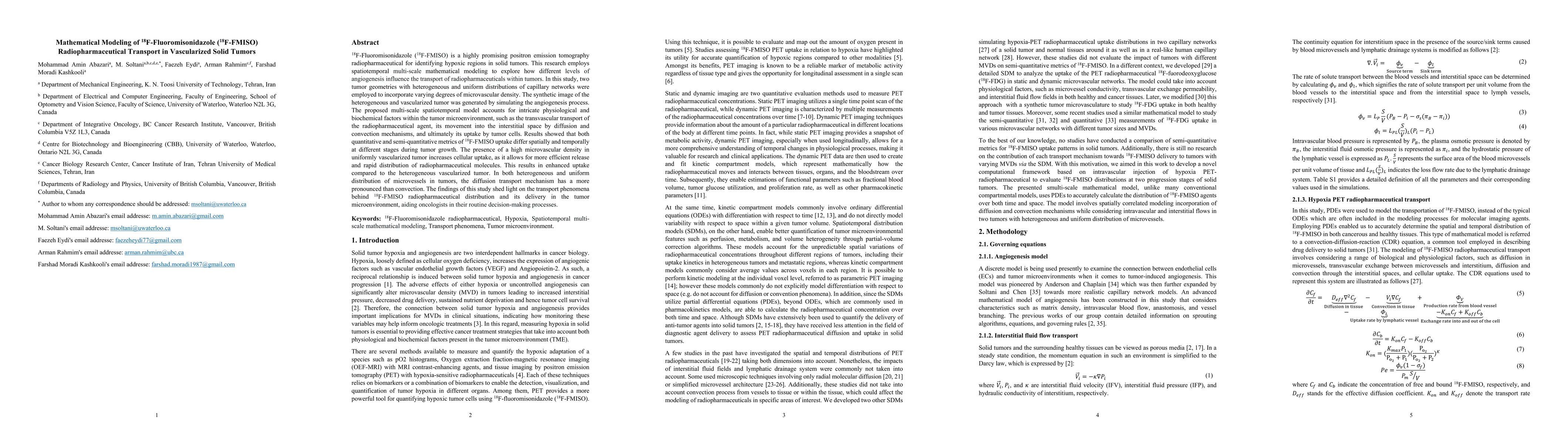Thumbnail for Mathematical Modeling of $^{18}$F-Fluoromisonidazole ($^{18}$F-FMISO)
  Radiopharmaceutical Transport in Vascularized Solid Tumors