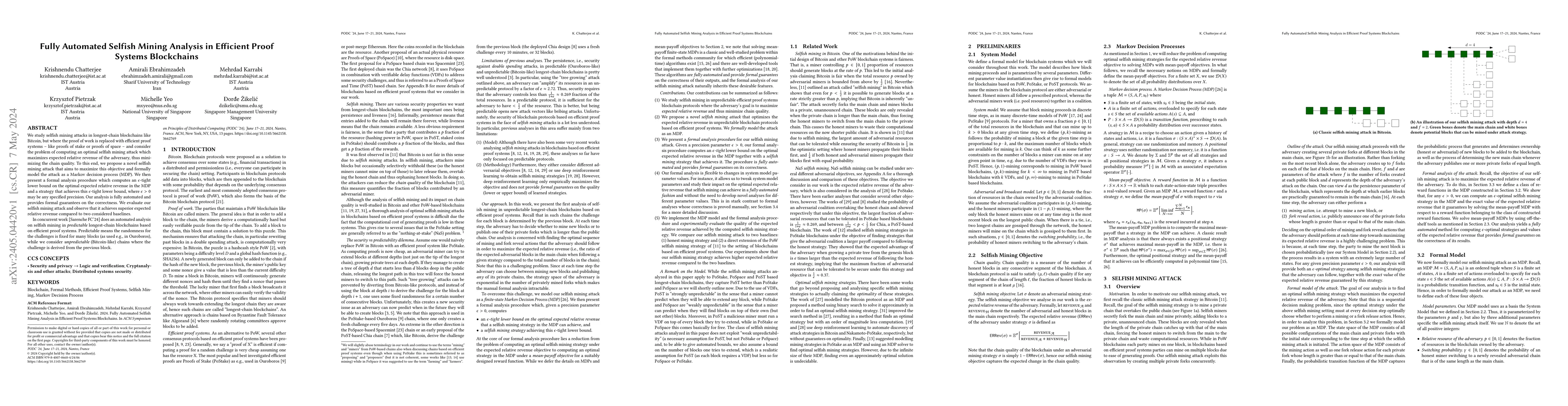 Thumbnail for Fully Automated Selfish Mining Analysis in Efficient Proof Systems
  Blockchains