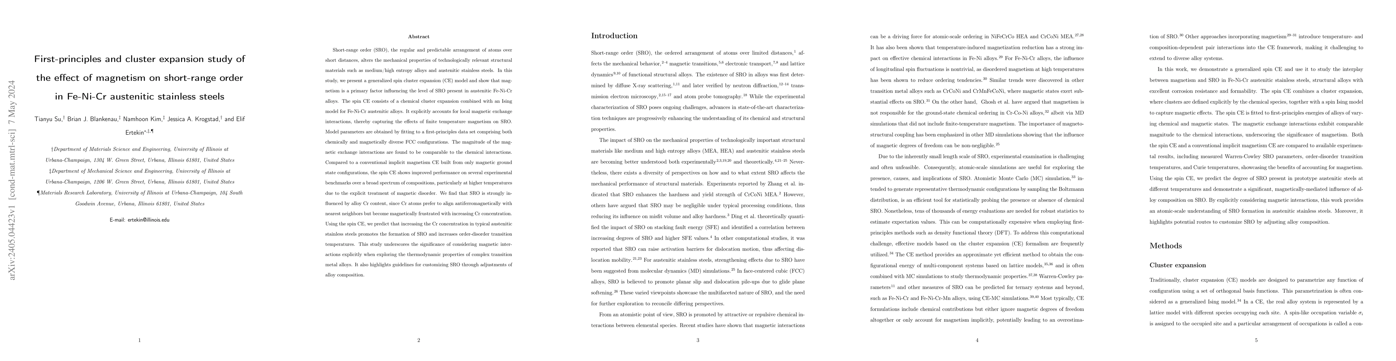 Thumbnail for First-principles and cluster expansion study of the effect of magnetism
  on short-range order in Fe-Ni-Cr austenitic stainless steels