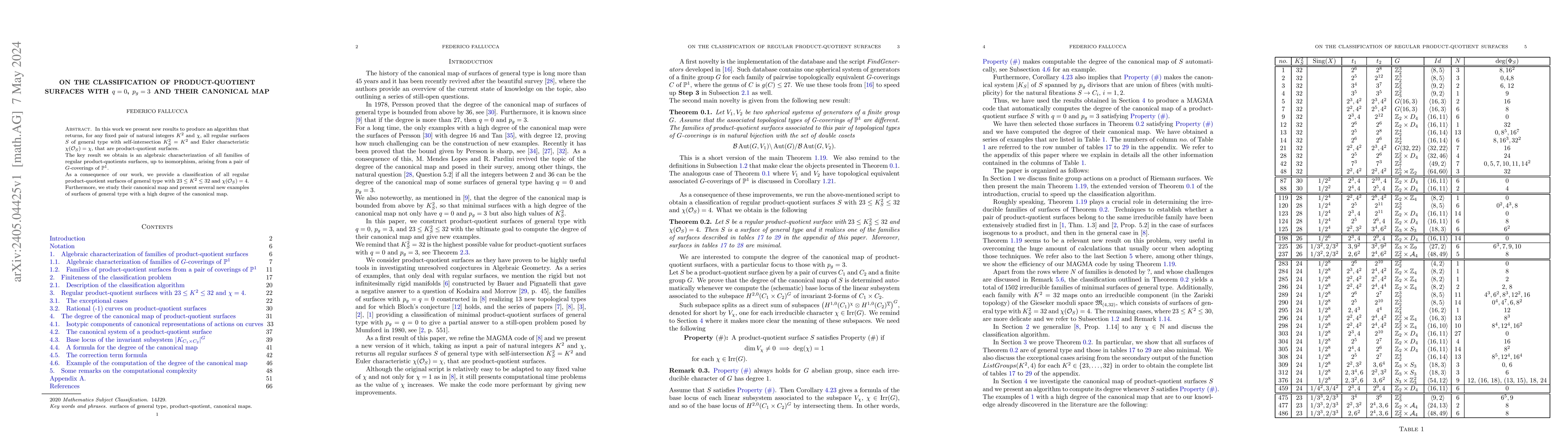 Thumbnail for On the classification of product-quotient surfaces with $q=0$, $p_g=3$
  and their canonical map