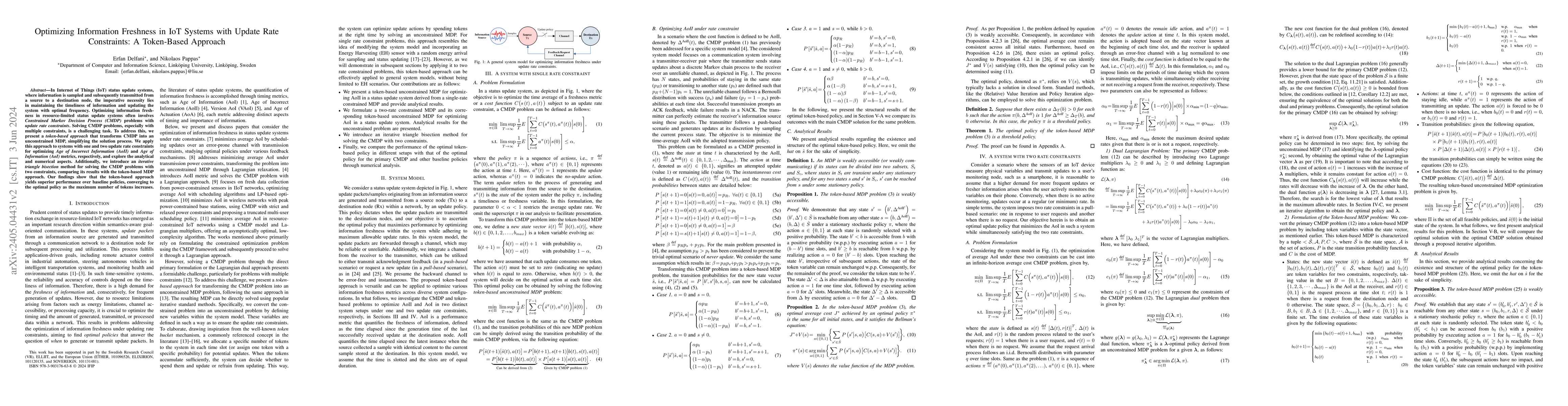 Thumbnail for Optimizing Information Freshness in IoT Systems with Update Rate
  Constraints: A Token-Based Approach