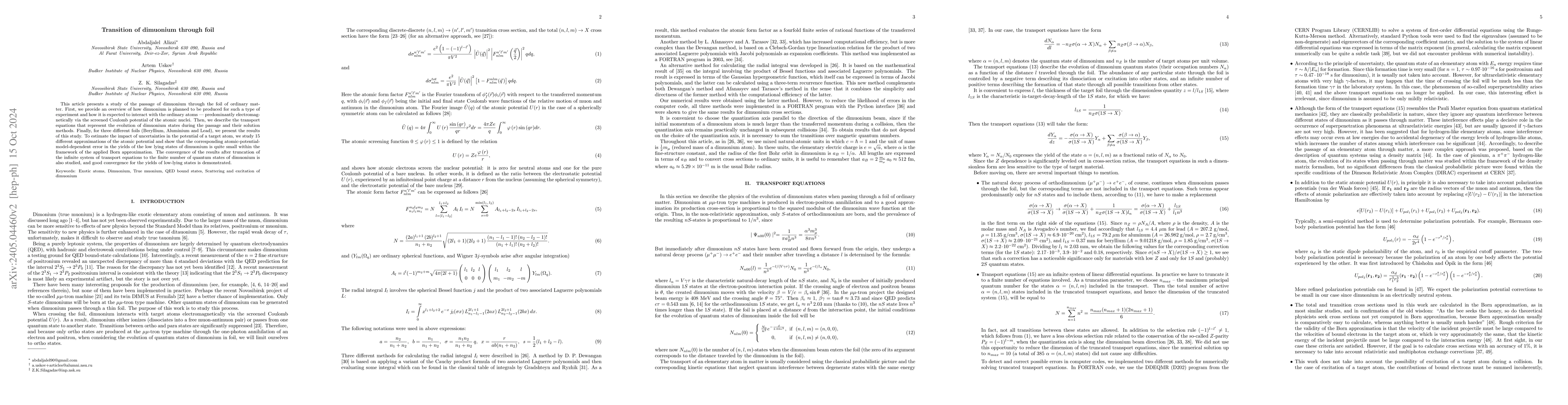 Thumbnail for Transition of dimuonium through foil