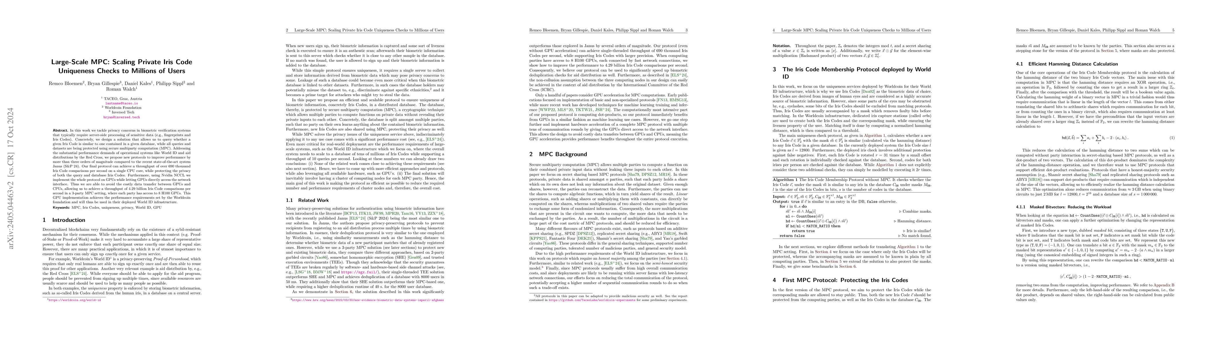 Thumbnail for Large-Scale MPC: Scaling Private Iris Code Uniqueness Checks to Millions
  of Users