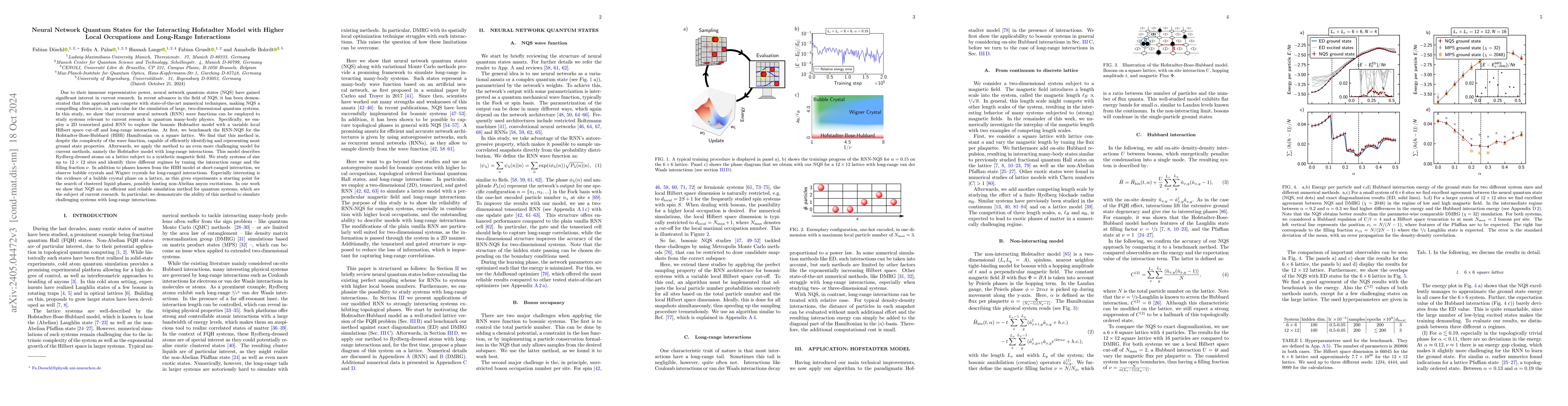Thumbnail for Neural Network Quantum States for the Interacting Hofstadter Model with
  Higher Local Occupations and Long-Range Interactions