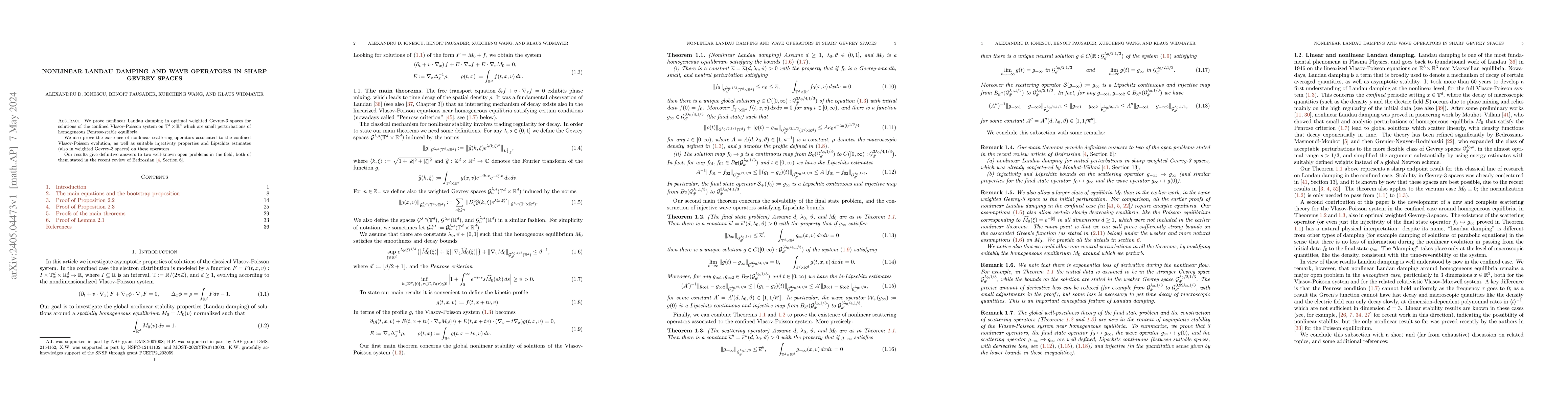 Thumbnail for Nonlinear Landau damping and wave operators in sharp Gevrey spaces