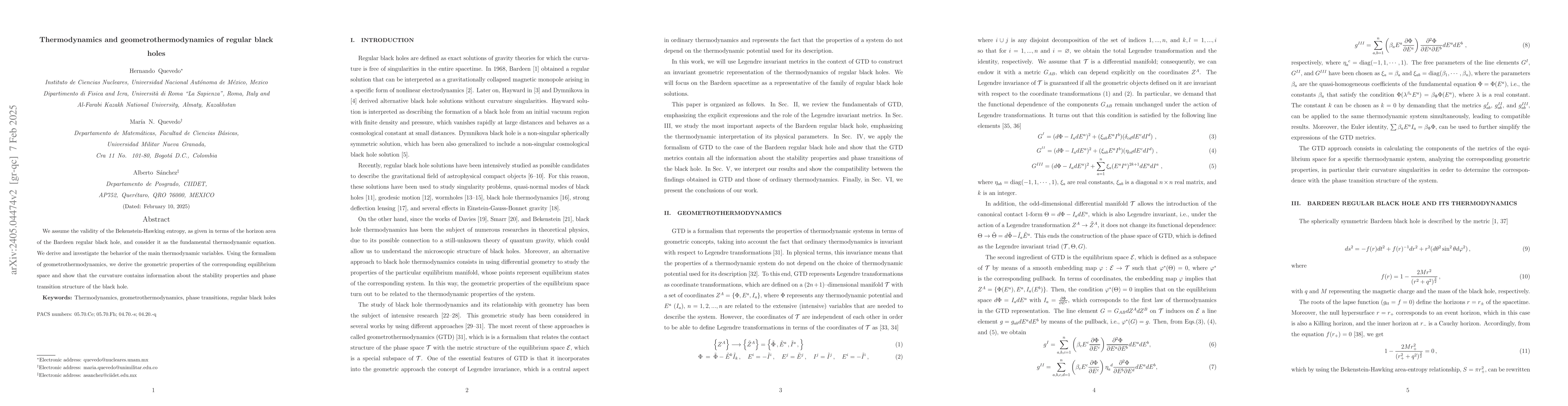 Thumbnail for Thermodynamics and geometrothermodynamics of regular black holes