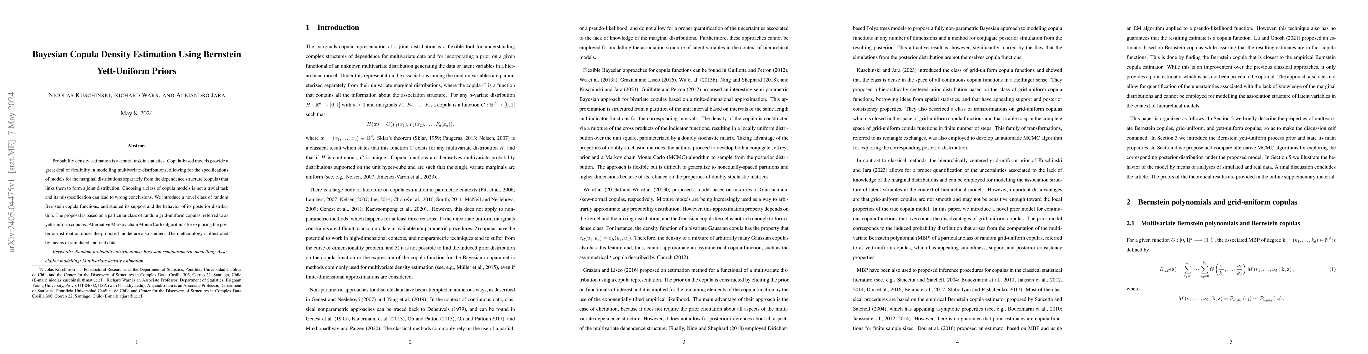 Thumbnail for Bayesian Copula Density Estimation Using Bernstein Yett-Uniform Priors