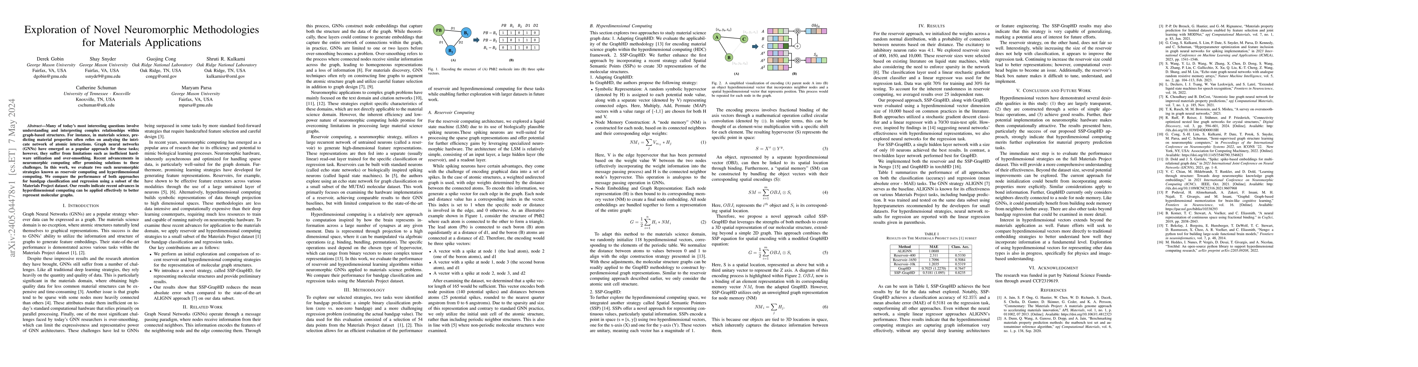 Thumbnail for Exploration of Novel Neuromorphic Methodologies for Materials
  Applications