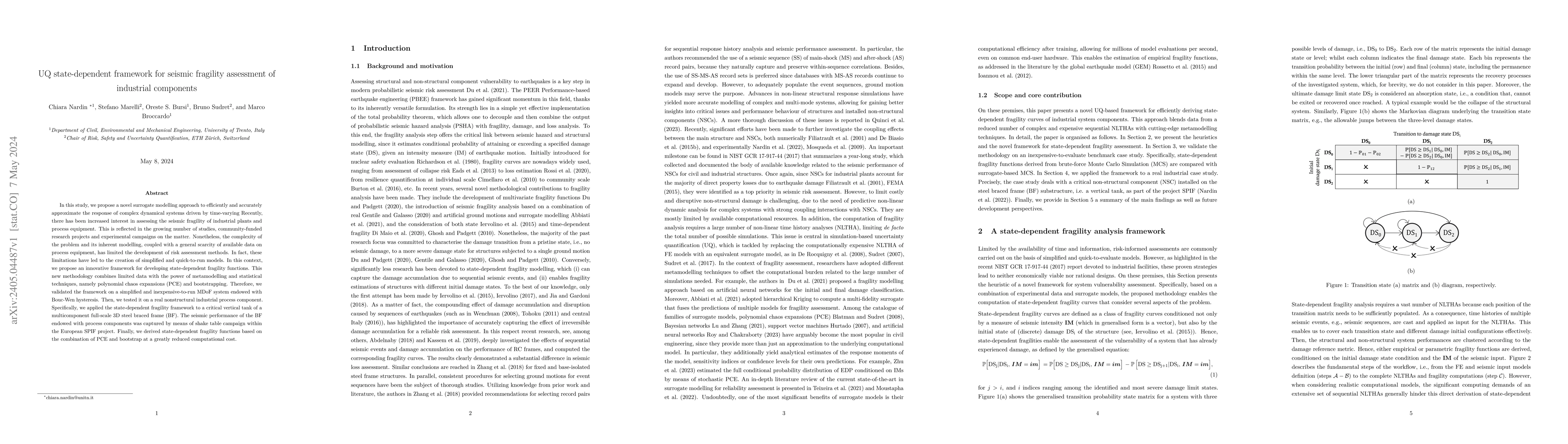 Thumbnail for UQ state-dependent framework for seismic fragility assessment of
  industrial components