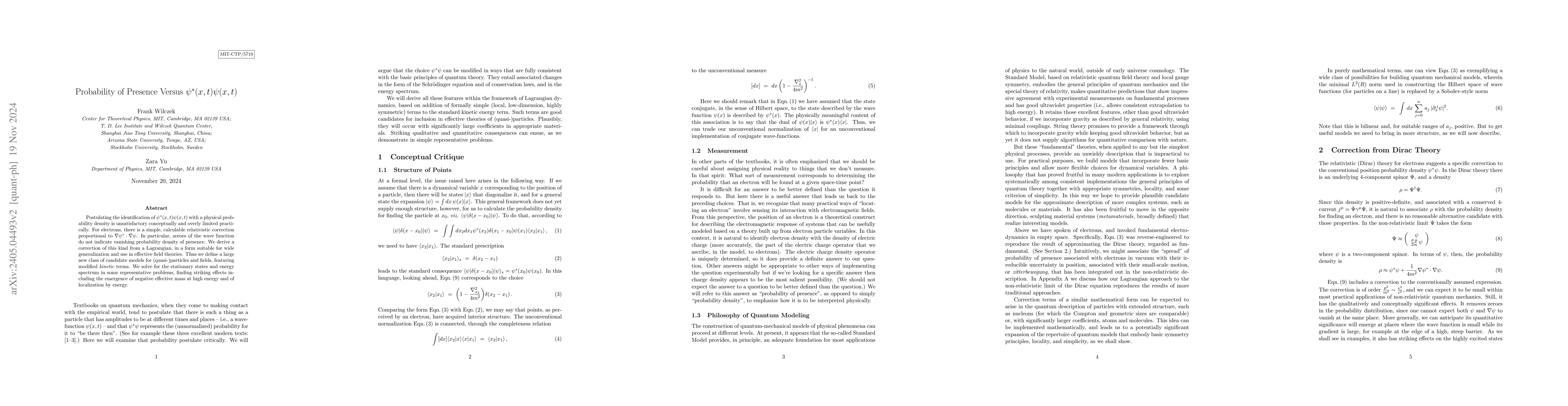 Thumbnail for Probability of Presence Versus $\psi(x,t)^* \psi(x, t)$