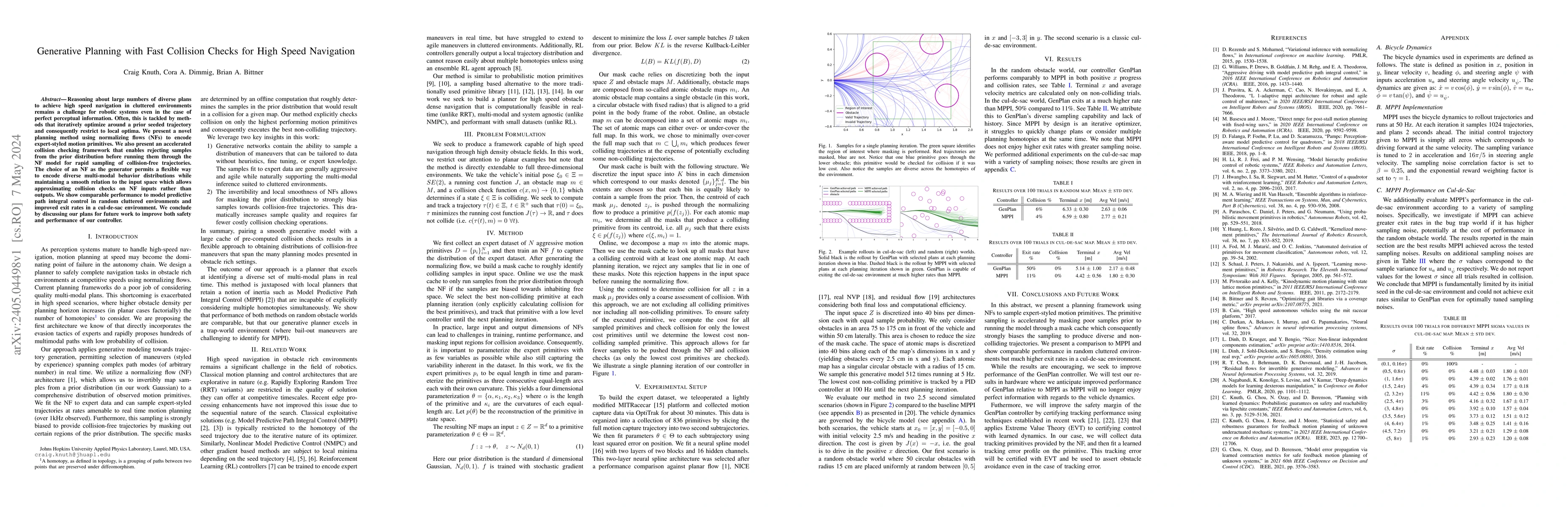 Thumbnail for Generative Planning with Fast Collision Checks for High Speed Navigation