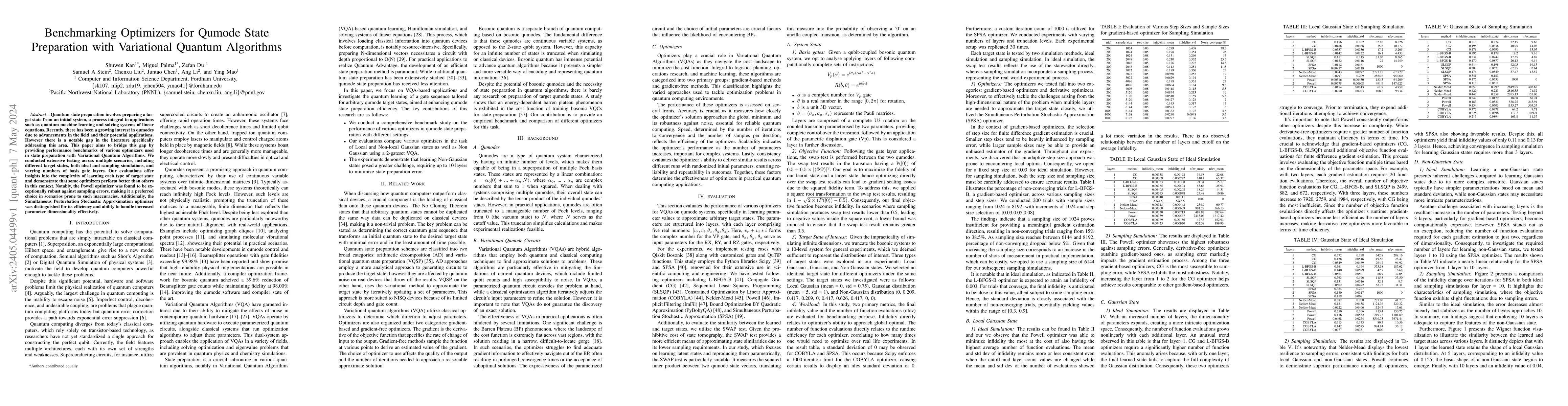 Thumbnail for Benchmarking Optimizers for Qumode State Preparation with Variational
  Quantum Algorithms