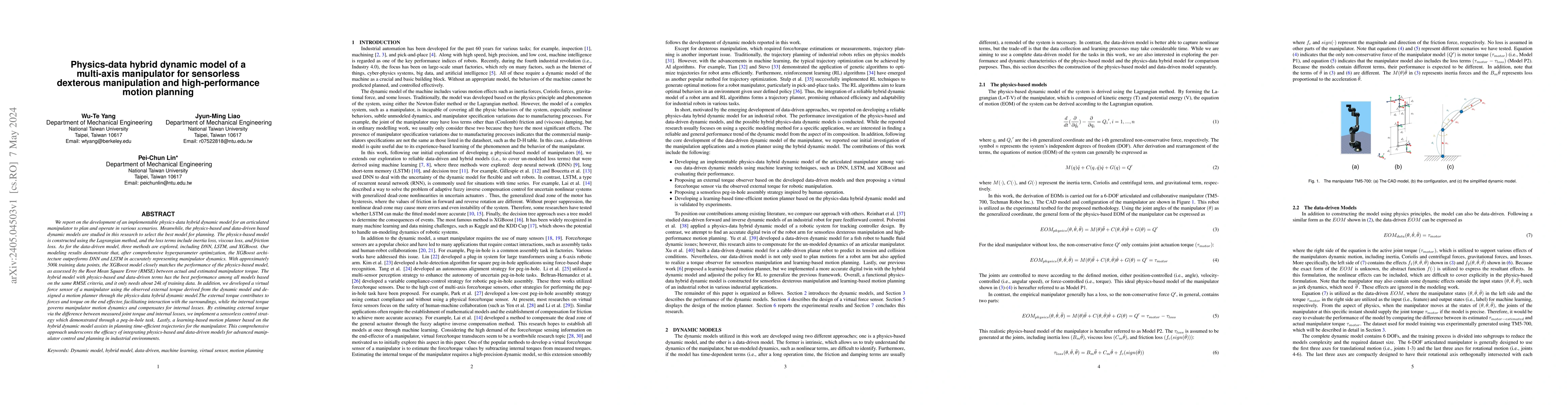 Thumbnail for Physics-data hybrid dynamic model of a multi-axis manipulator for
  sensorless dexterous manipulation and high-performance motion planning