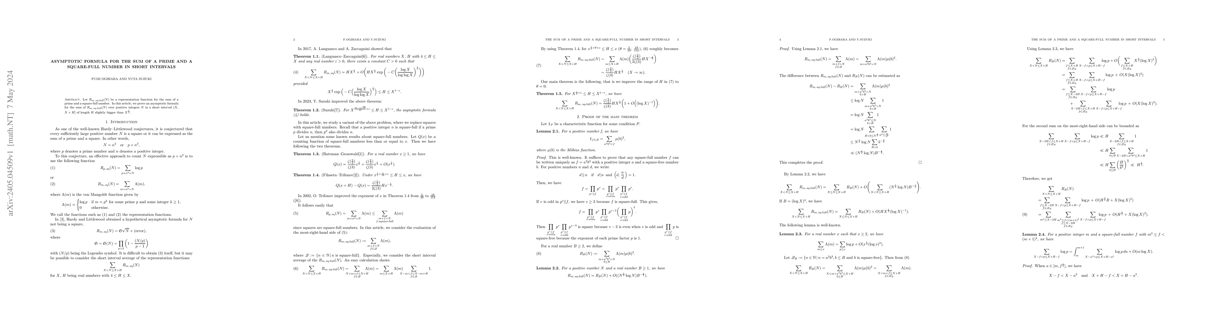 Thumbnail for Asymptotic formula for the sum of a prime and a square-full number in
  short intervals