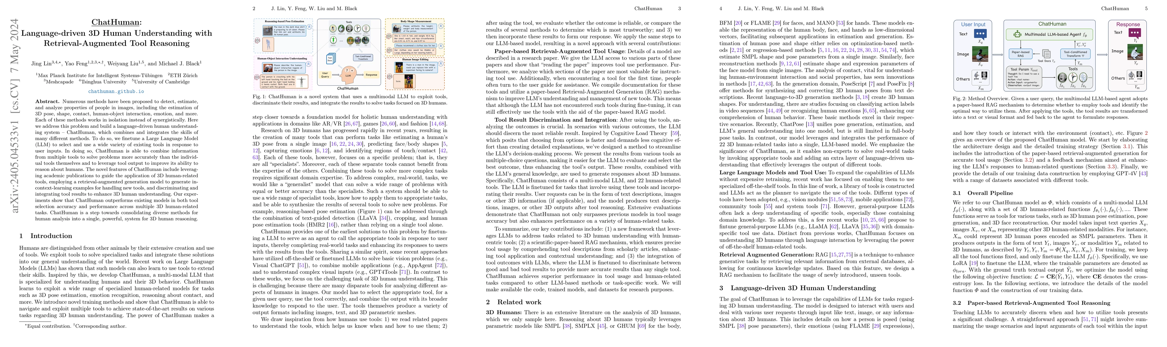 Thumbnail for ChatHuman: Language-driven 3D Human Understanding with
  Retrieval-Augmented Tool Reasoning