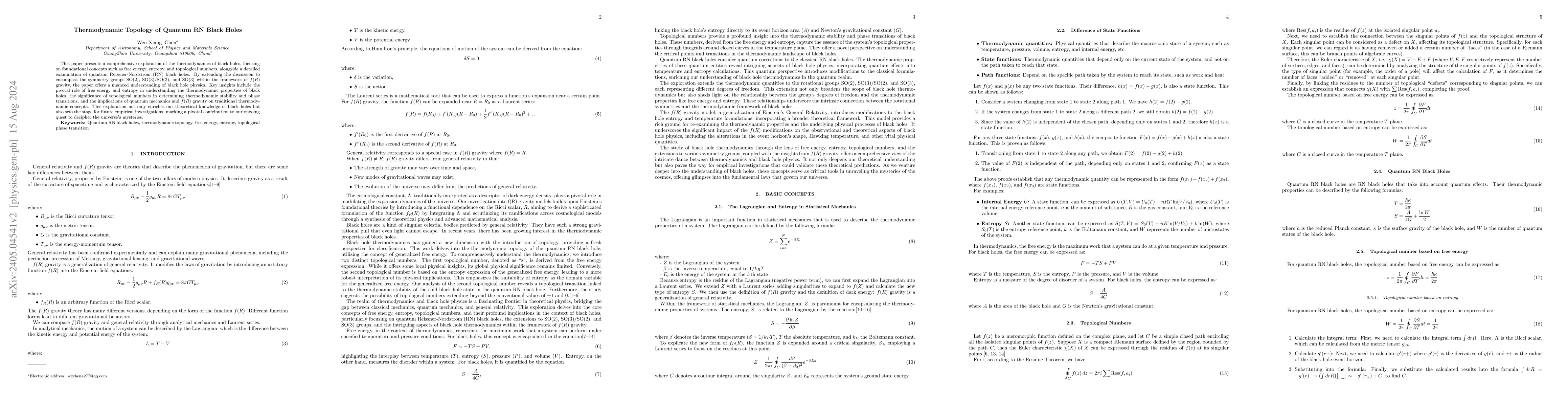 Thumbnail for Thermodynamic Topology of Quantum RN Black Holes