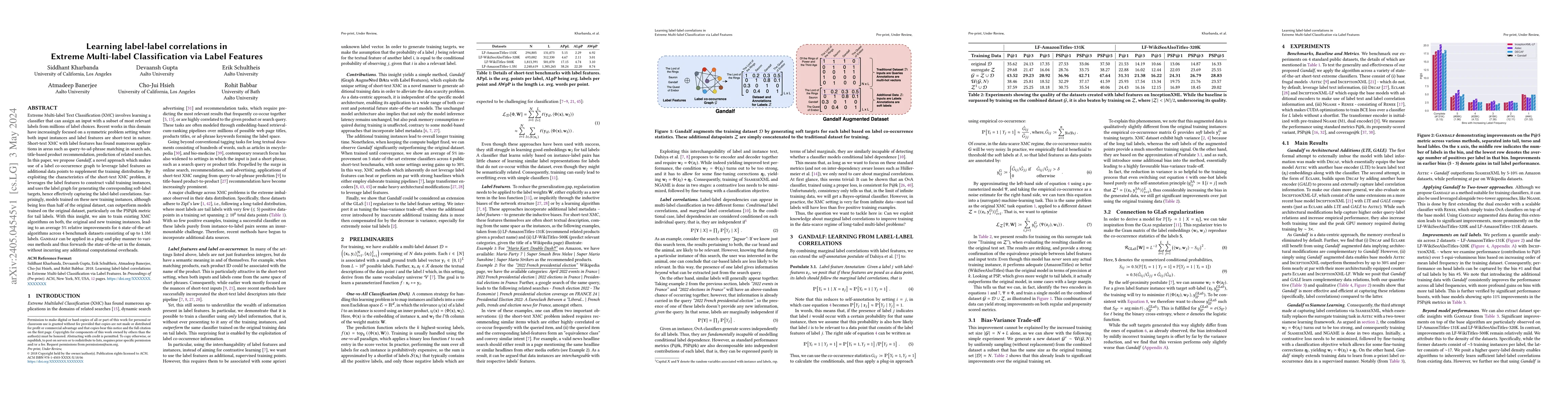 Thumbnail for Learning label-label correlations in Extreme Multi-label Classification
  via Label Features
