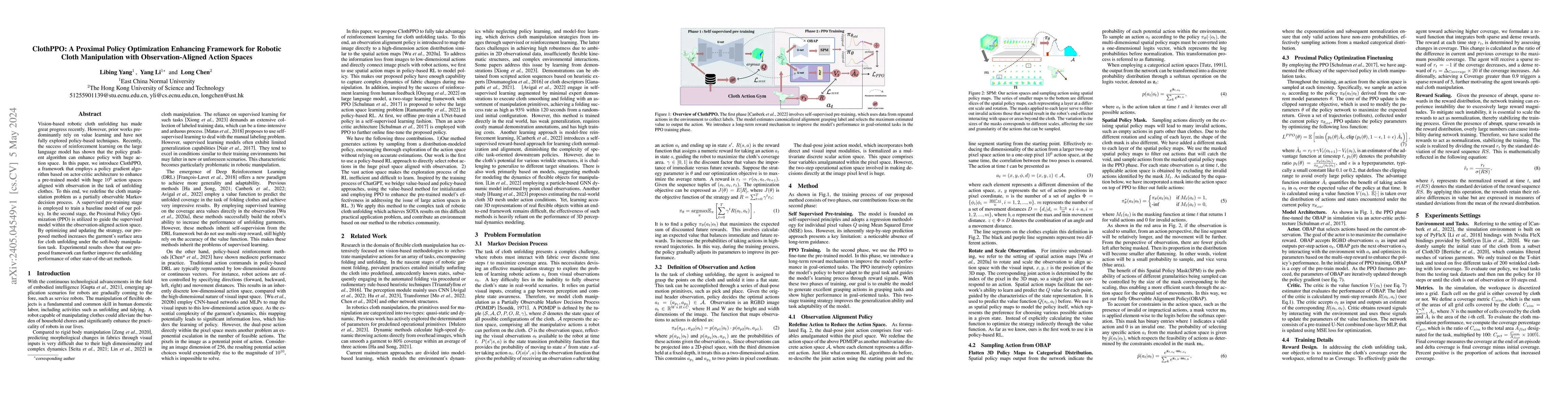 Thumbnail for ClothPPO: A Proximal Policy Optimization Enhancing Framework for Robotic
  Cloth Manipulation with Observation-Aligned Action Spaces