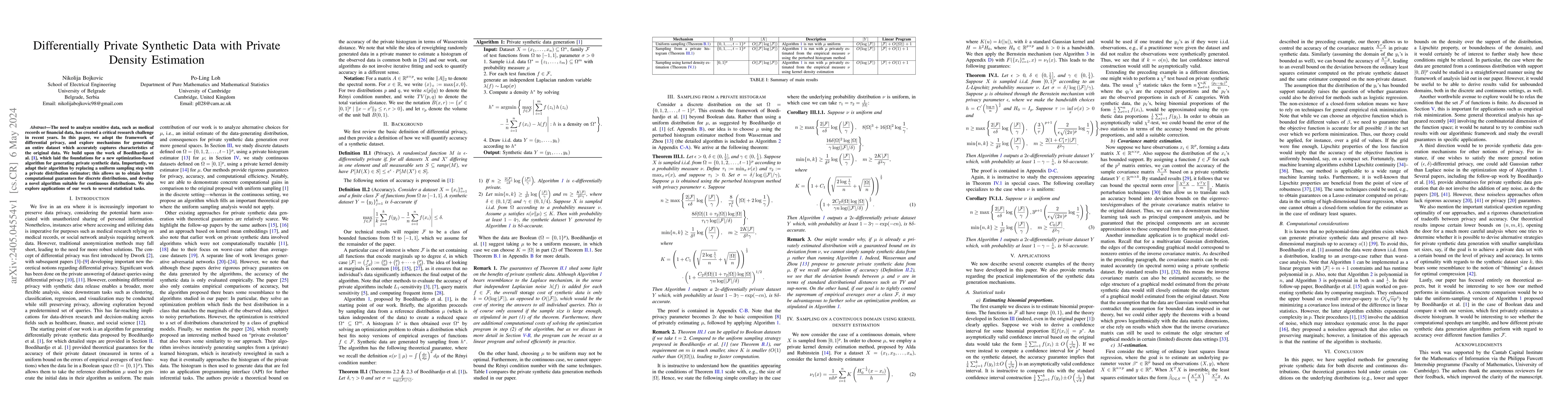 Thumbnail for Differentially Private Synthetic Data with Private Density Estimation