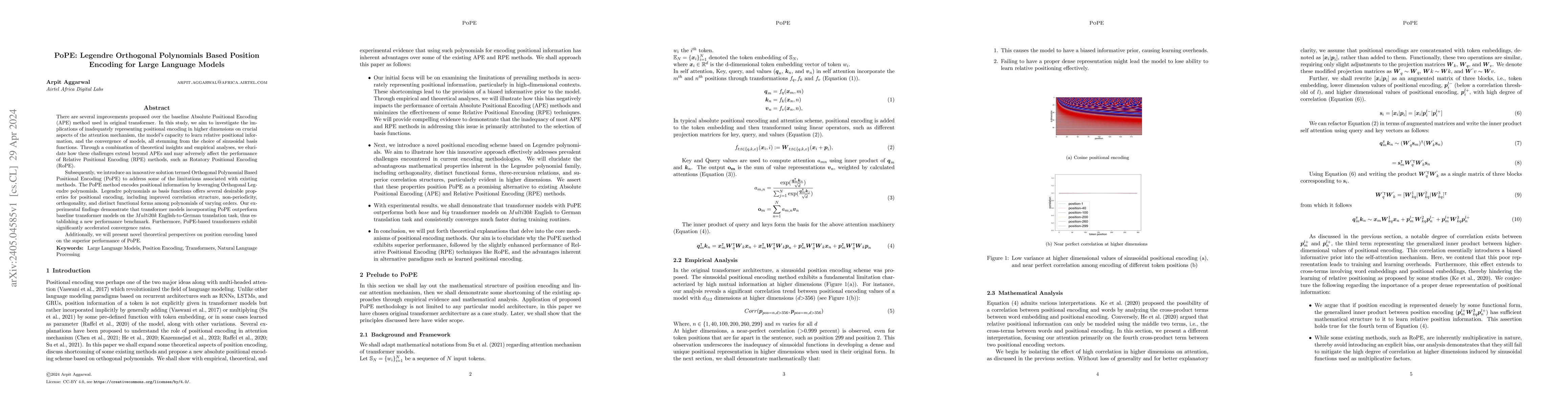 Thumbnail for PoPE: Legendre Orthogonal Polynomials Based Position Encoding for Large
  Language Models