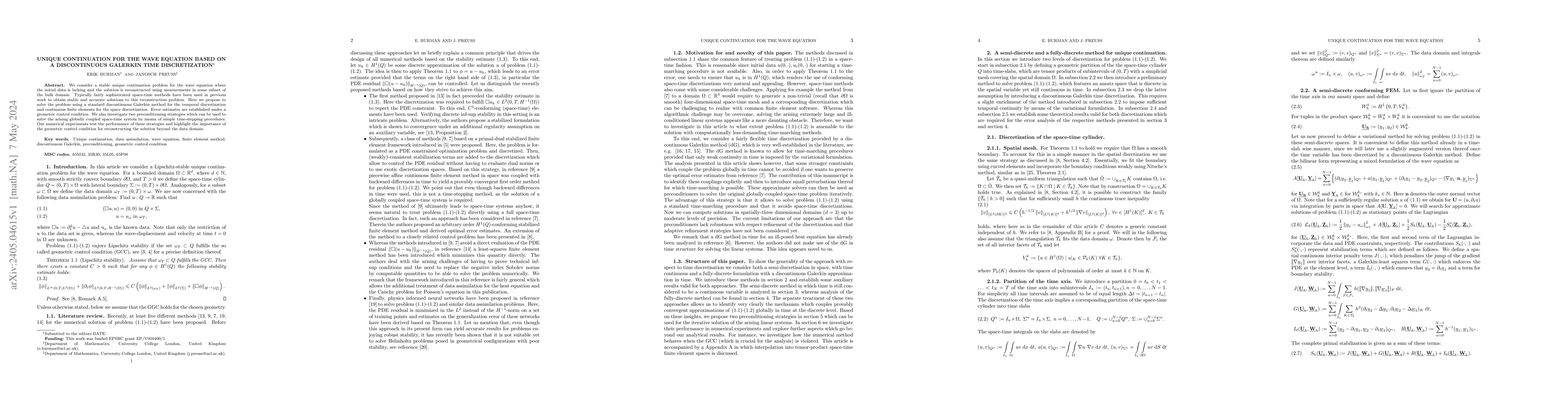Thumbnail for Unique continuation for the wave equation based on a discontinuous
  Galerkin time discretization