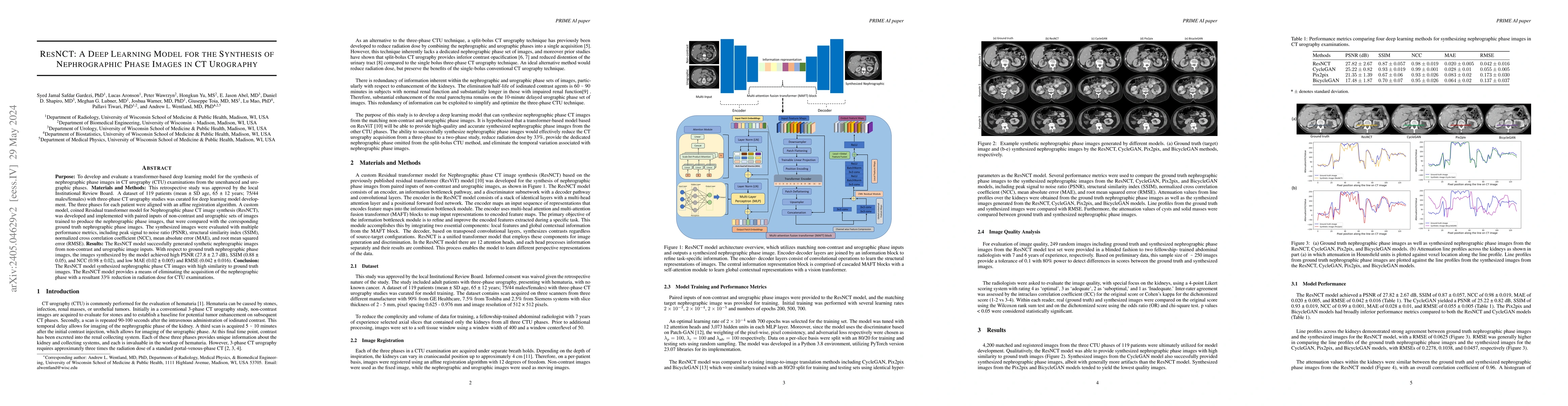 Thumbnail for ResNCT: A Deep Learning Model for the Synthesis of Nephrographic Phase
  Images in CT Urography