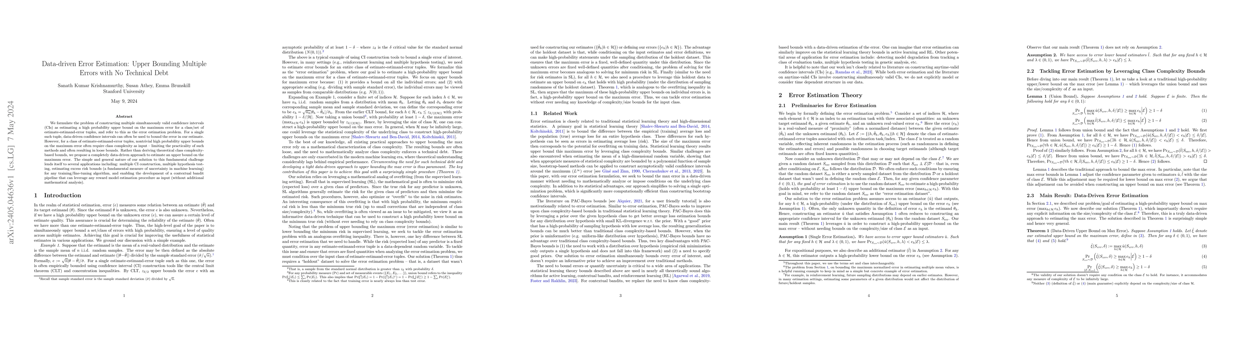 Thumbnail for Data-driven Error Estimation: Upper Bounding Multiple Errors with No
  Technical Debt