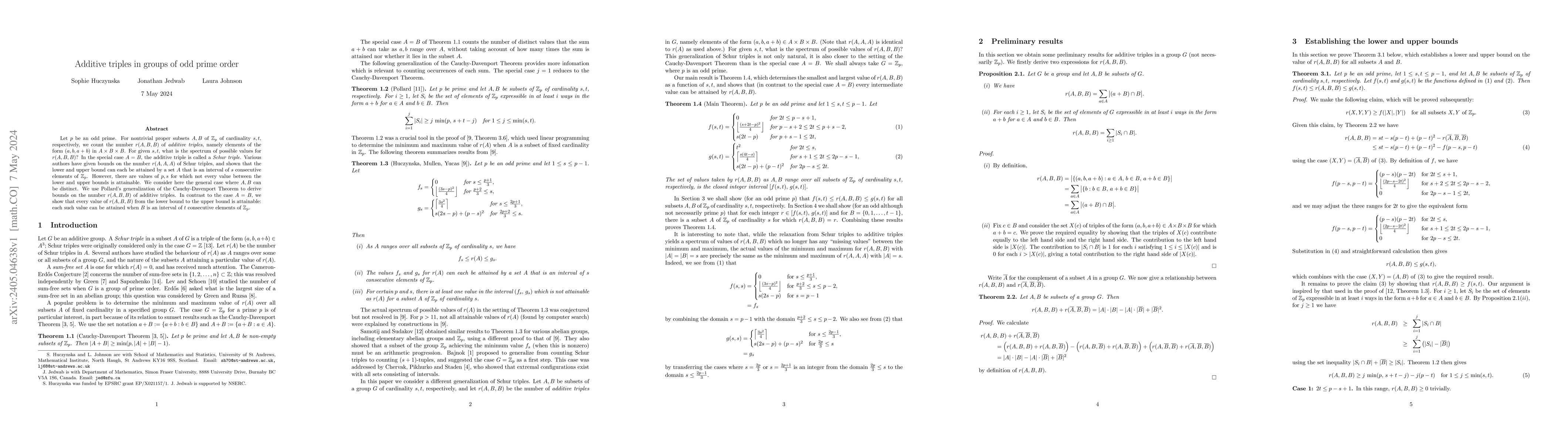 Thumbnail for Additive triples in groups of odd prime order