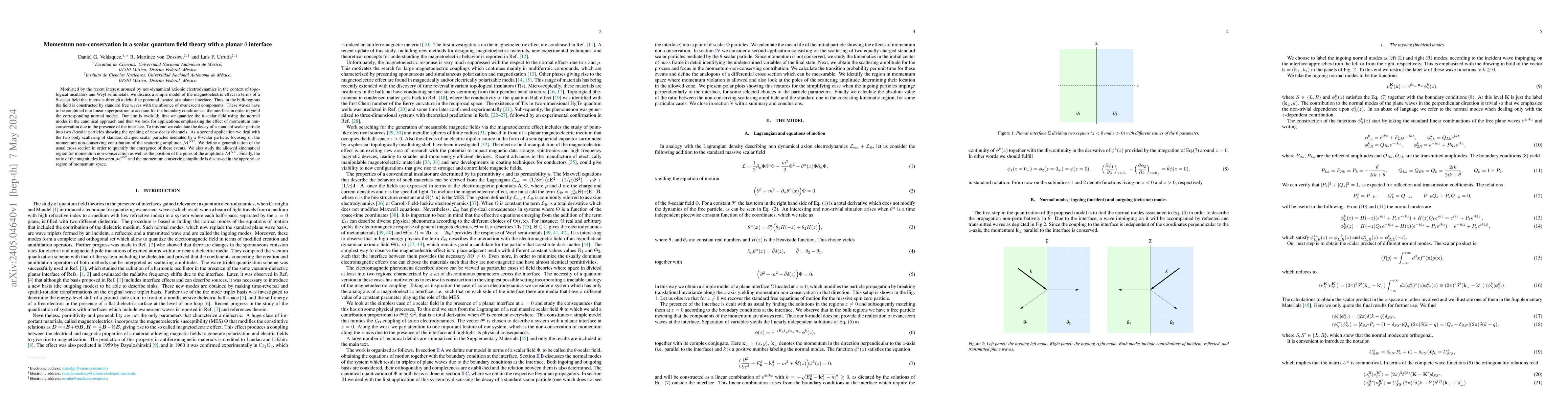 Thumbnail for Momentum non-conservation in a scalar quantum field theory with a planar
  $\theta$ interface