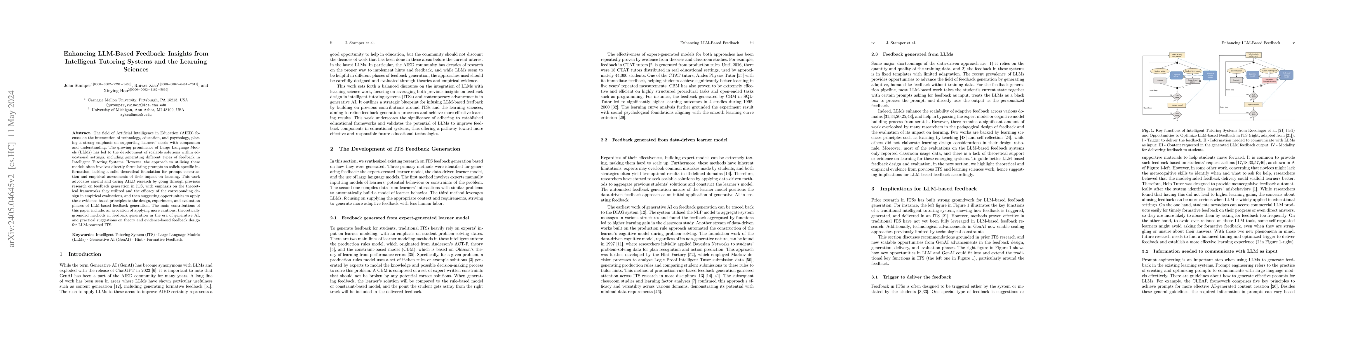 Thumbnail for Enhancing LLM-Based Feedback: Insights from Intelligent Tutoring Systems
  and the Learning Sciences