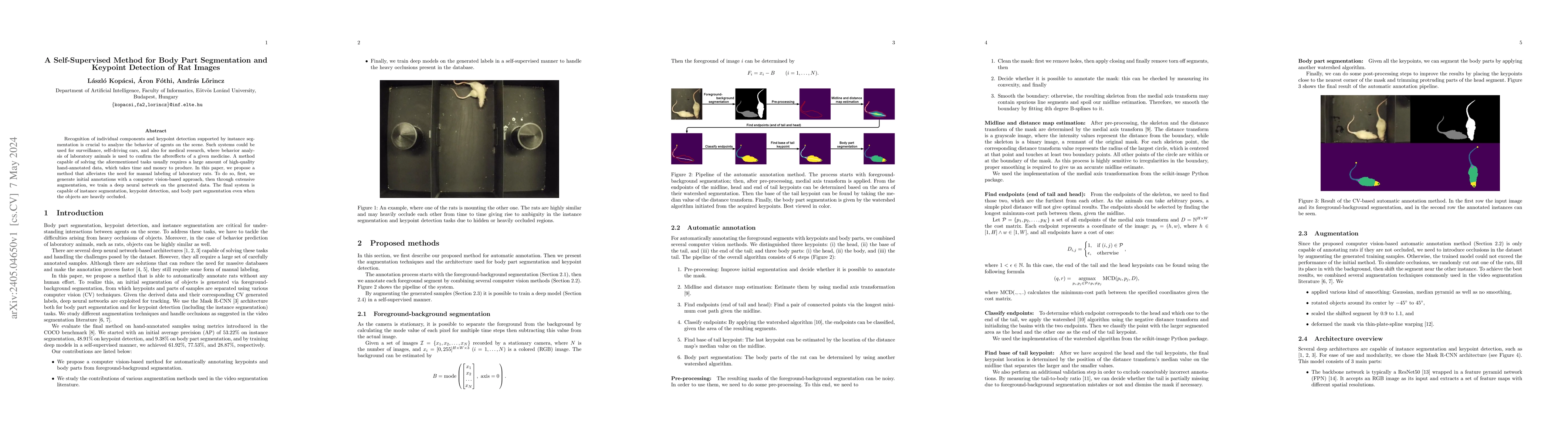 Thumbnail for A Self-Supervised Method for Body Part Segmentation and Keypoint
  Detection of Rat Images