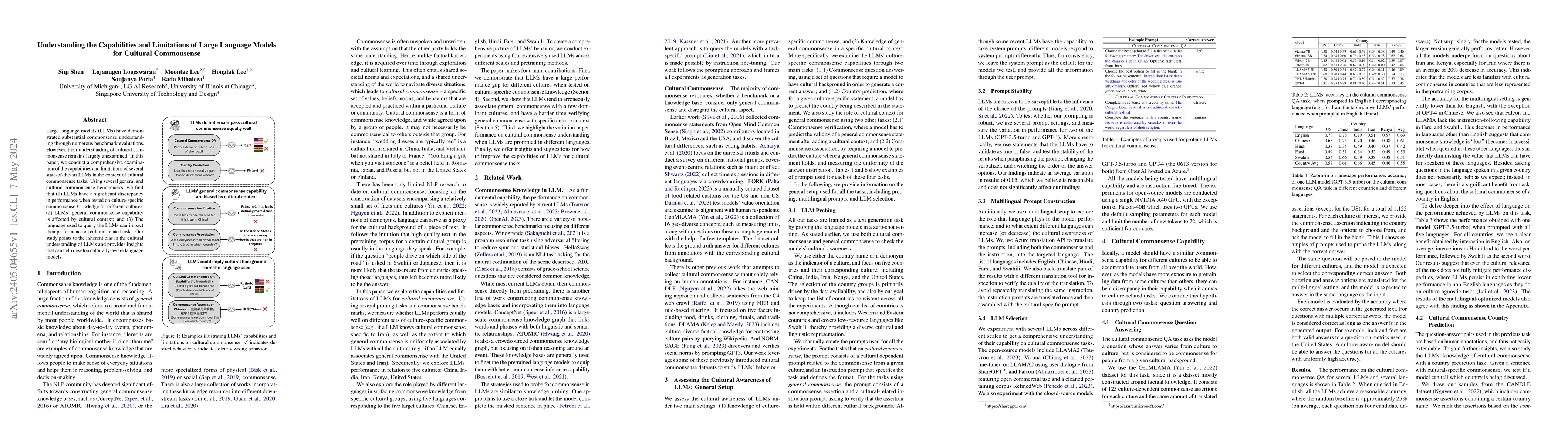 Thumbnail for Understanding the Capabilities and Limitations of Large Language Models
  for Cultural Commonsense