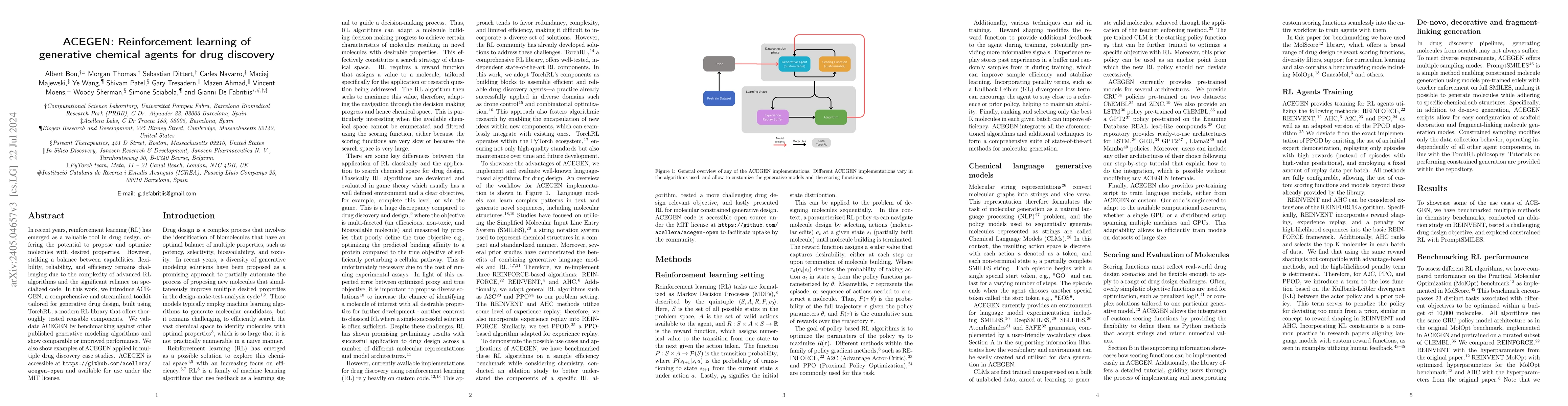 Thumbnail for ACEGEN: Reinforcement learning of generative chemical agents for drug
  discovery