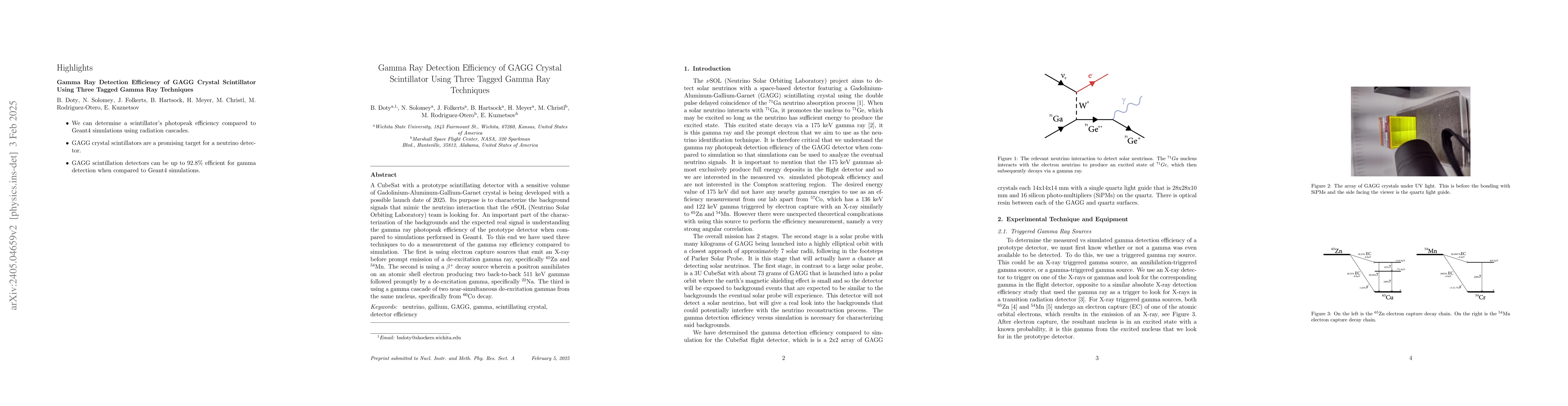Thumbnail for Gamma Ray Detection Efficiency of GAGG Crystal Scintillator Using Three
  Tagged Gamma Ray Techniques