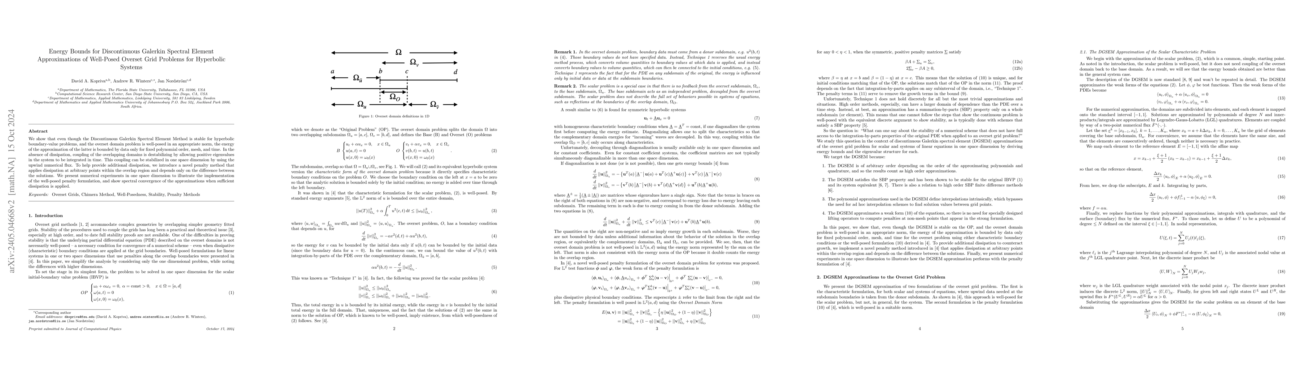 Thumbnail for Energy Bounds for Discontinuous Galerkin Spectral Element Approximations
  of Well-Posed Overset Grid Problems for Hyperbolic Systems
