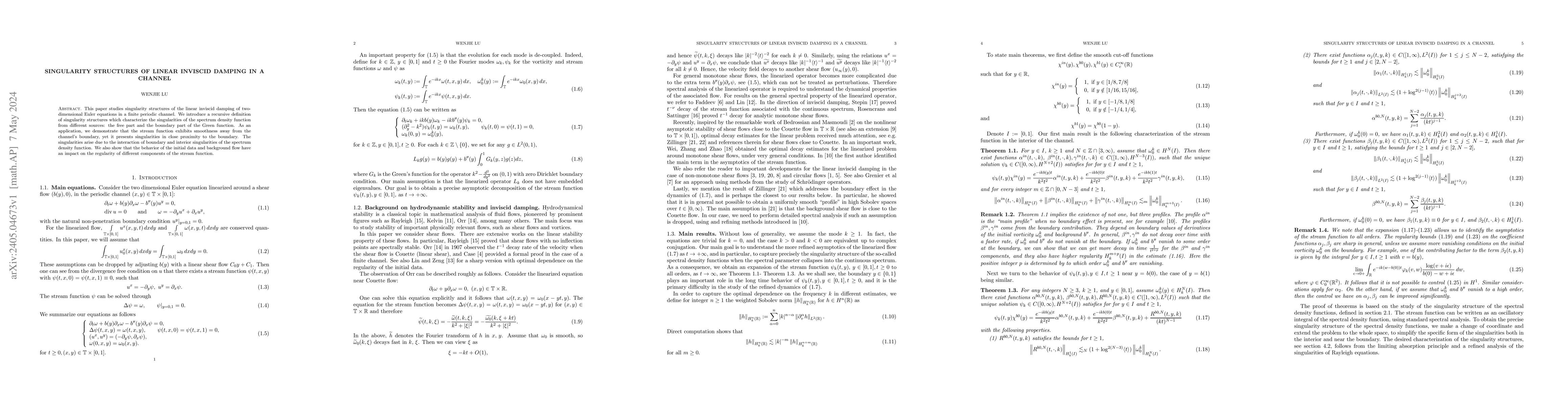 Thumbnail for Singularity Structures of Linear Inviscid Damping in a Channel