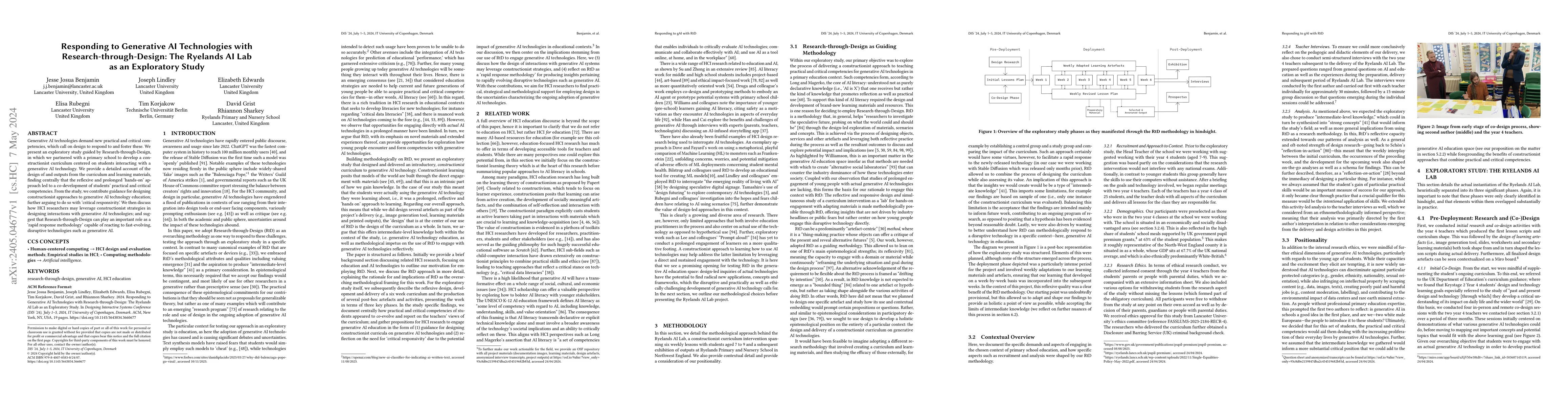 Thumbnail for Responding to Generative AI Technologies with Research-through-Design:
  The Ryelands AI Lab as an Exploratory Study