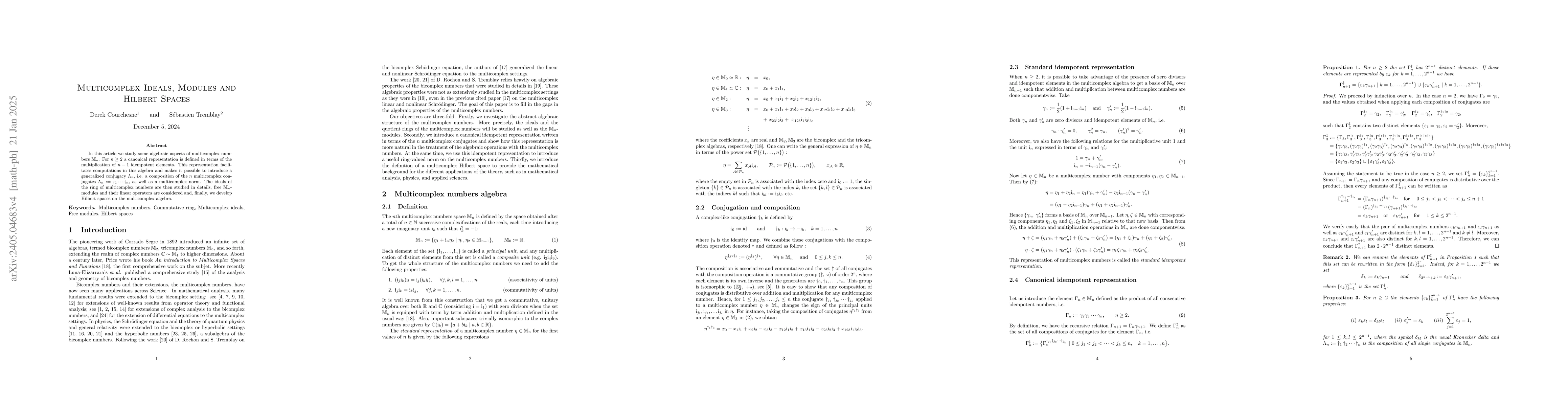 Thumbnail for Multicomplex Ideals, Modules and Hilbert Spaces