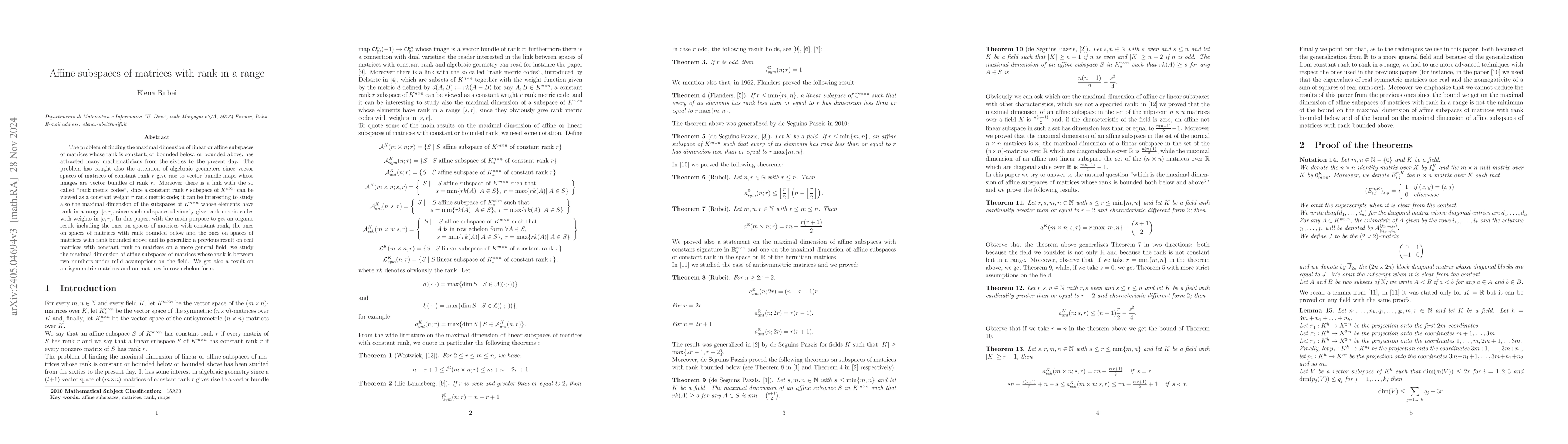 Thumbnail for Affine subspaces of matrices with rank in a range