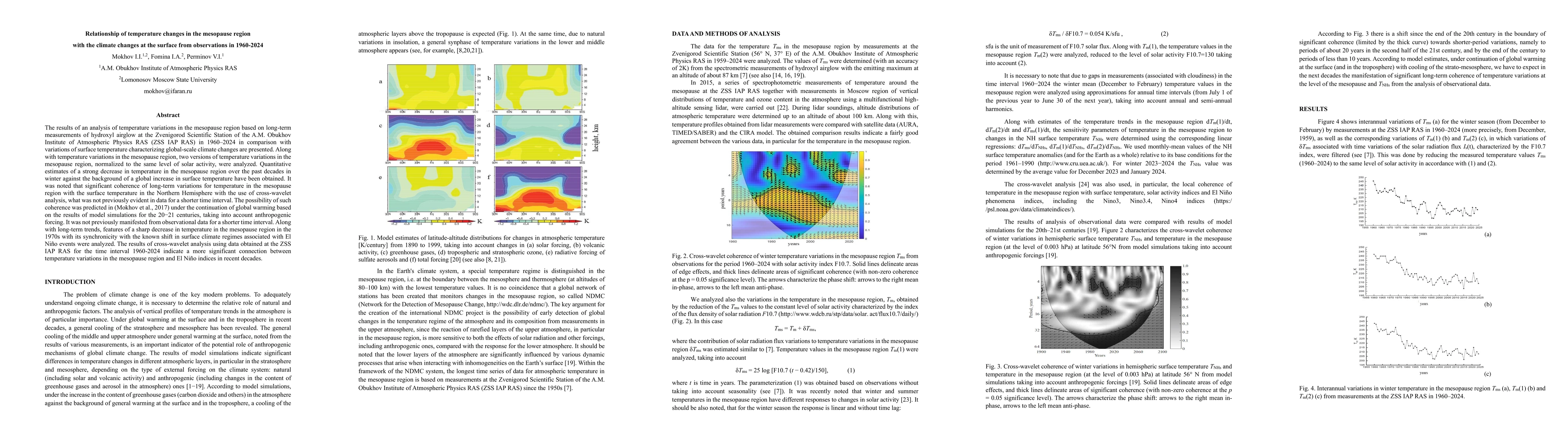 Thumbnail for Relationship of temperature changes in the mesopause region with the
  climate changes at the surface from observations in 1960-2024