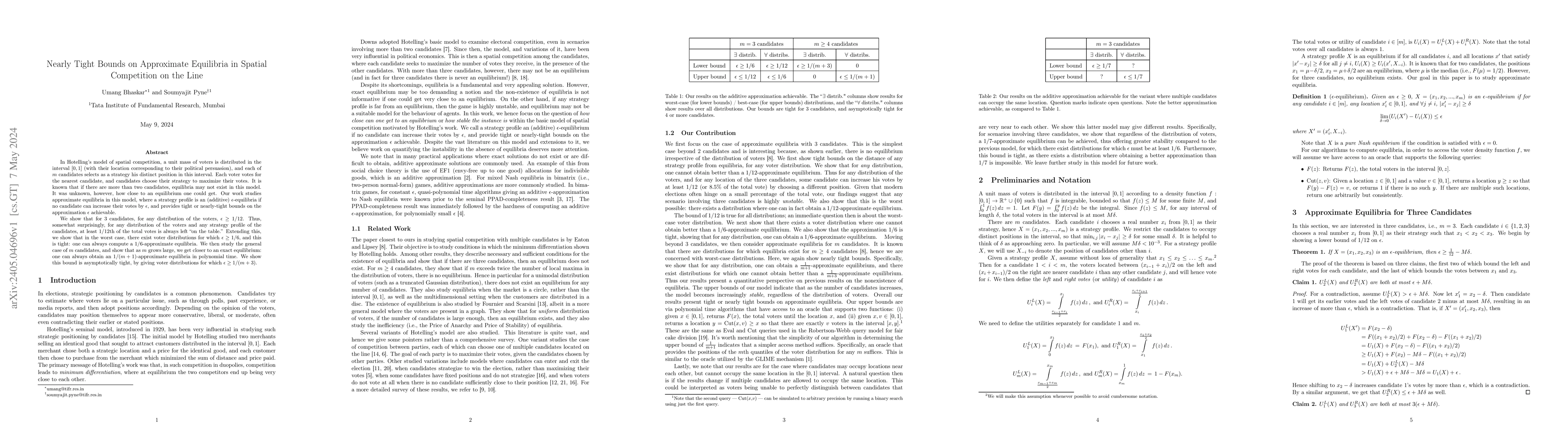 Thumbnail for Nearly Tight Bounds on Approximate Equilibria in Spatial Competition on
  the Line