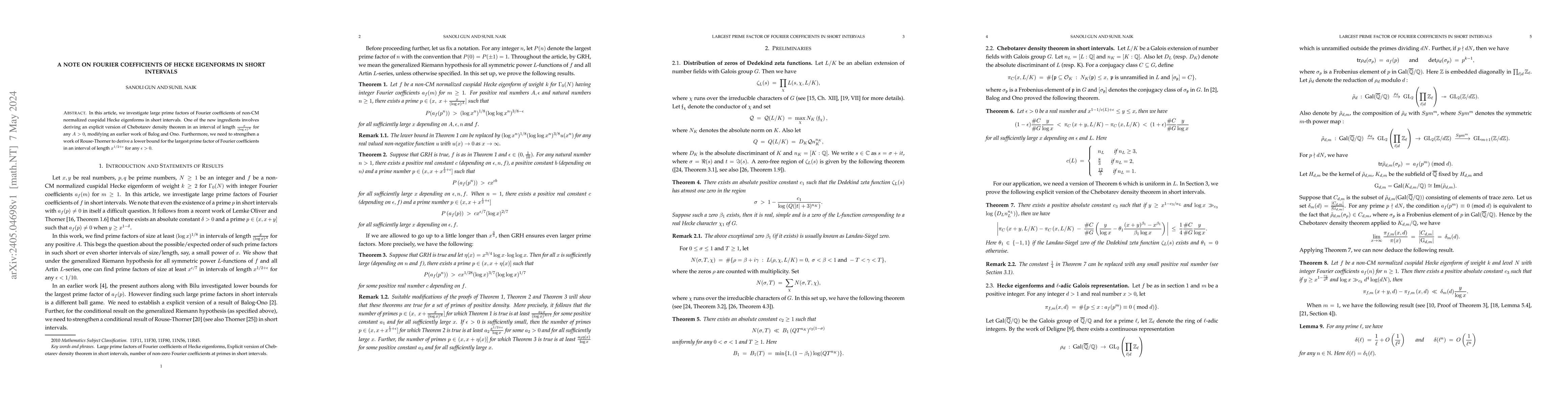 Thumbnail for A note on Fourier coefficients of Hecke eigenforms in short intervals